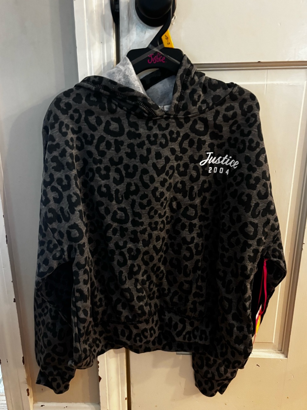 Justice Girls' Gray & Black Leopard Print Hoodie